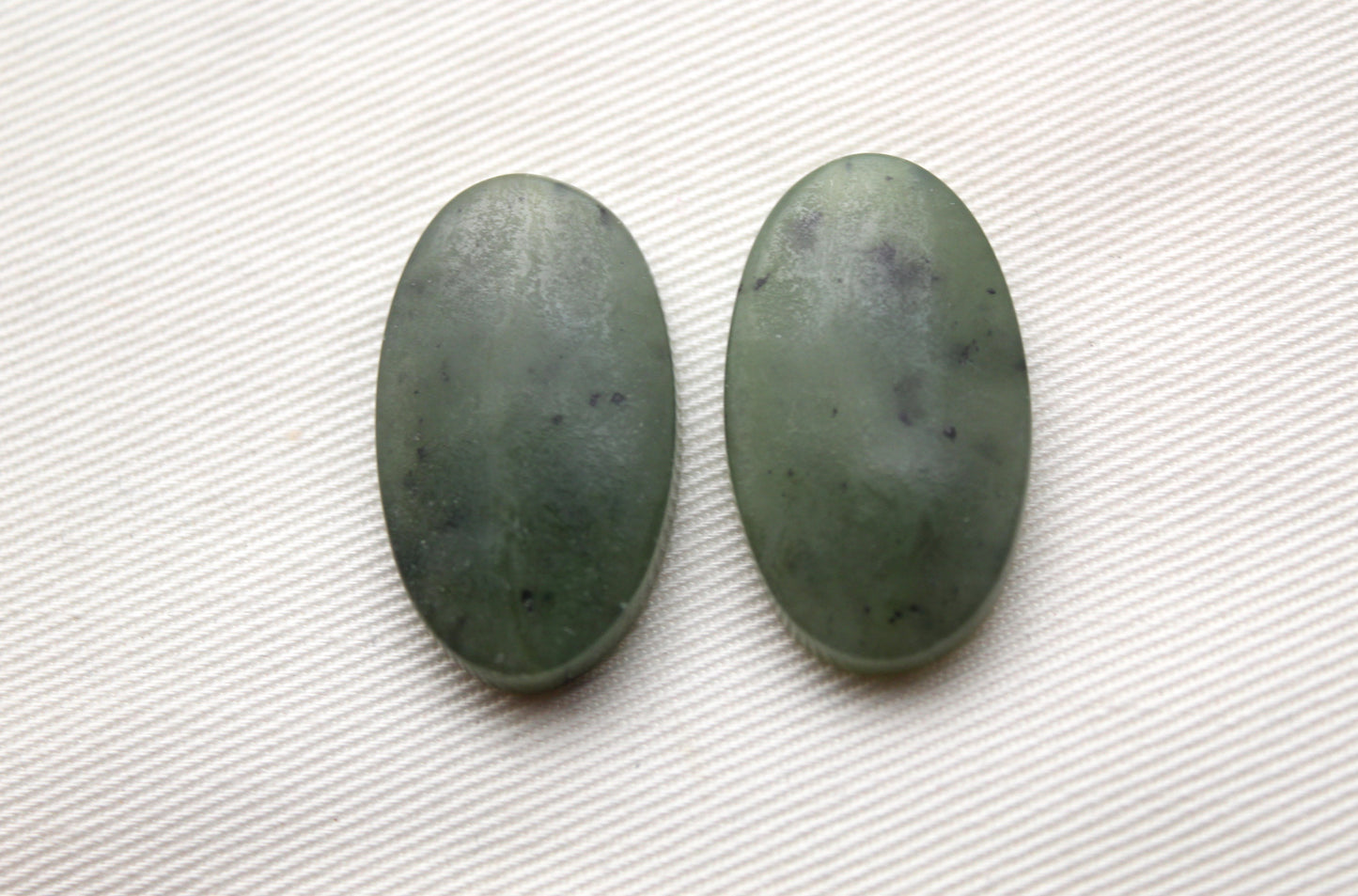 Nephrite Jade Cabochons Pair Gemstone moss green Oval