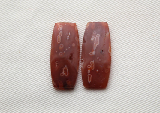 Tube Carnelian Cabochon Pair Transludent Red gemstone