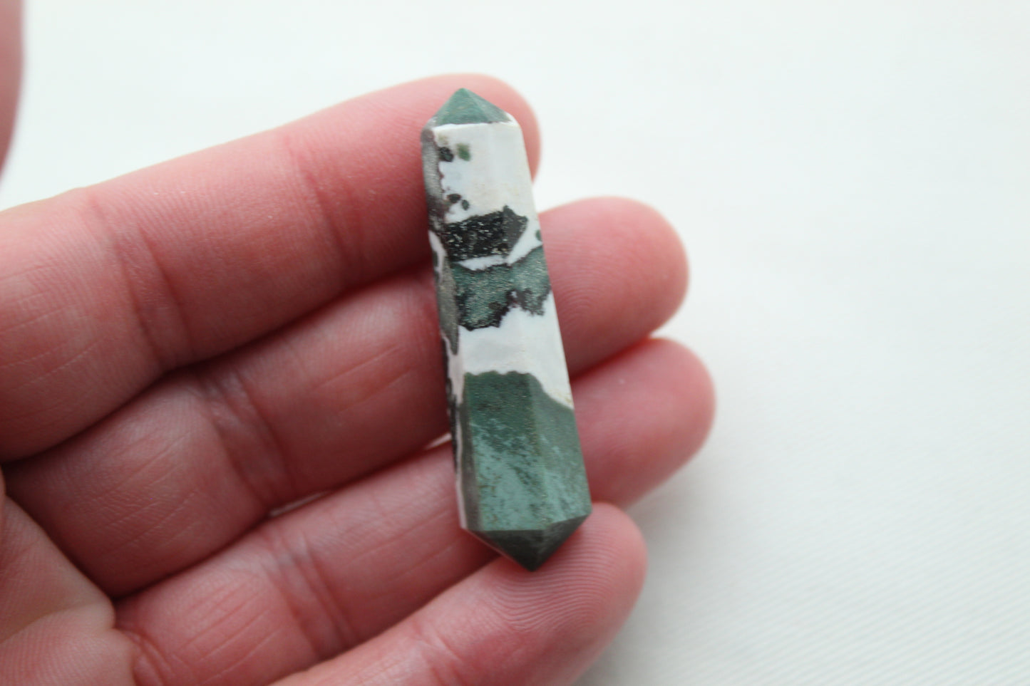 Green Zebra Jasper double point Tower gemstone pendant size UNDRILLED