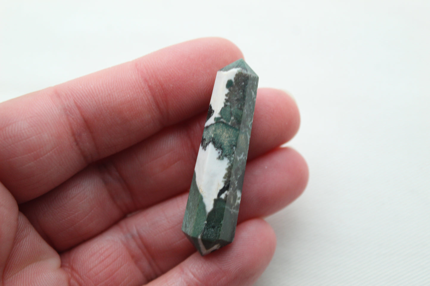 Green Zebra Jasper double point Tower gemstone pendant size UNDRILLED