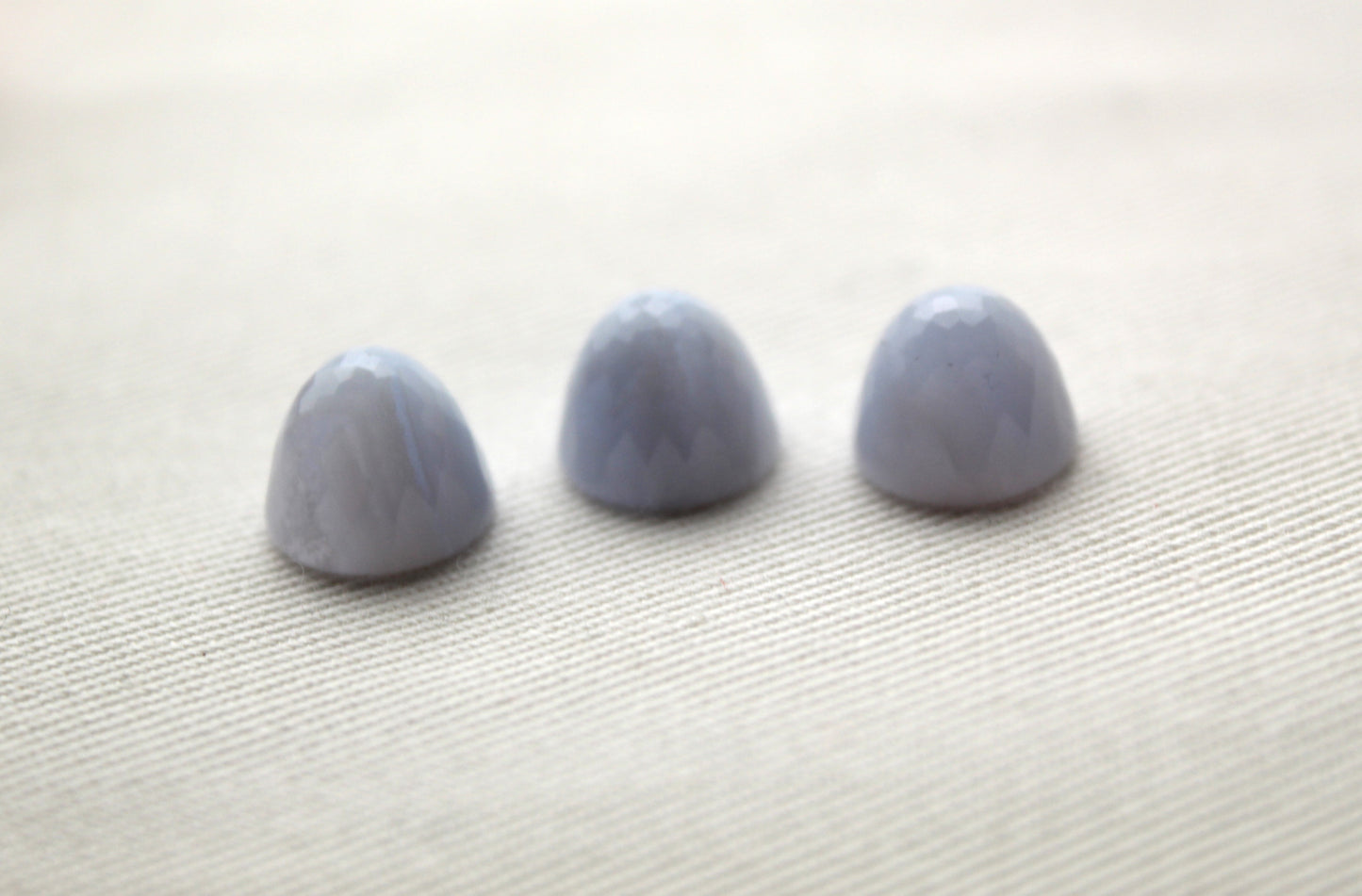 THREE Blue lace Agate Faceted Bullets Gemstones pastel blue - LAST ONES