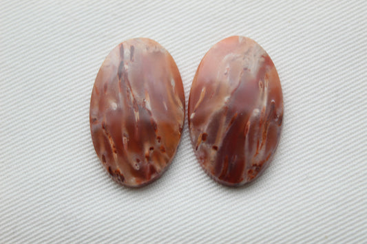 NICE Pair of Petrified Wood Cabochons pink Oval