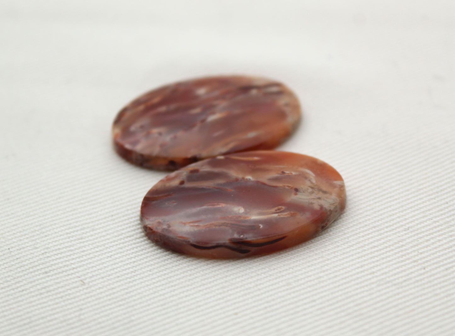 NICE Pair of Petrified Wood Cabochons pink Oval