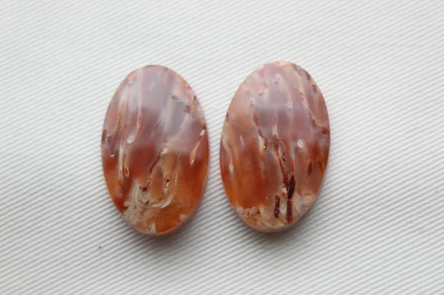 NICE Pair of Petrified Wood Cabochons pink Oval