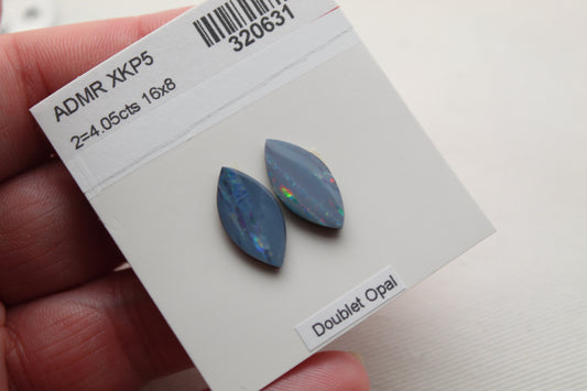 Doublet Opals Pair Cabochons blue gemstone Marquise