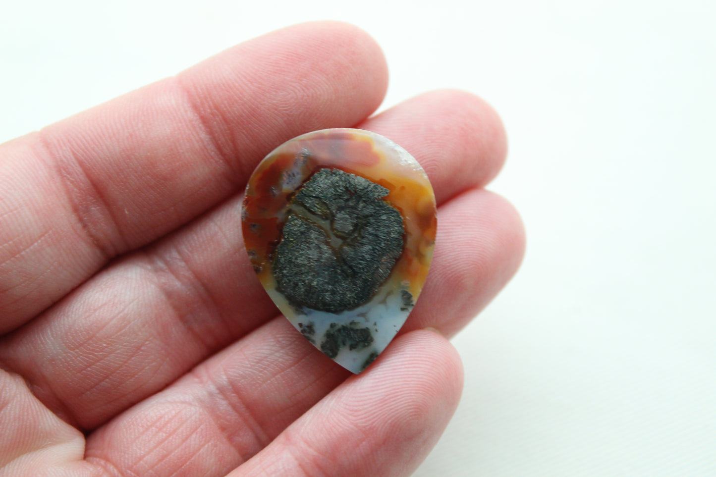 NICE Marcasite in Agate Cabochon Gemstone orange Teardrop