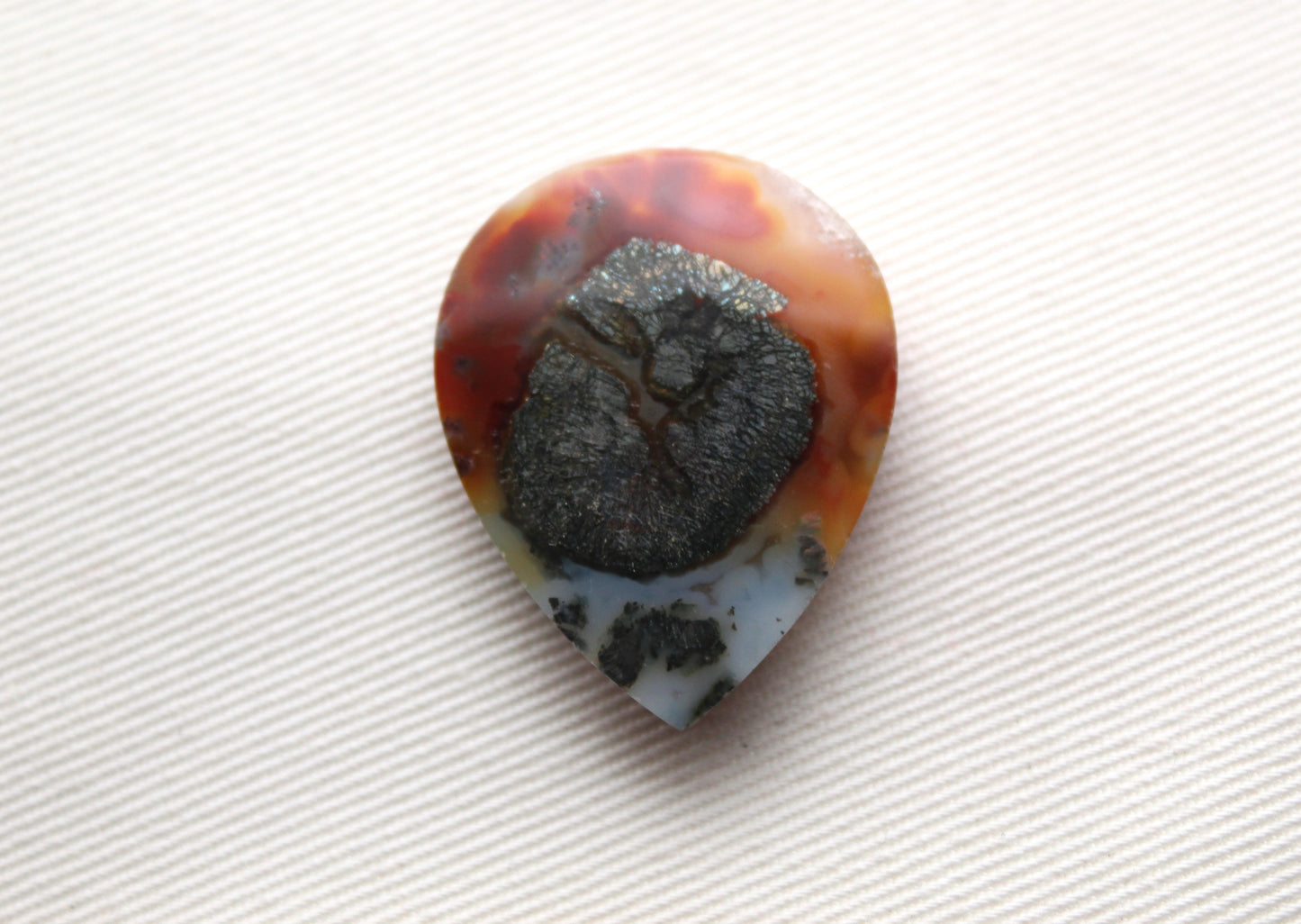 NICE Marcasite in Agate Cabochon Gemstone orange Teardrop