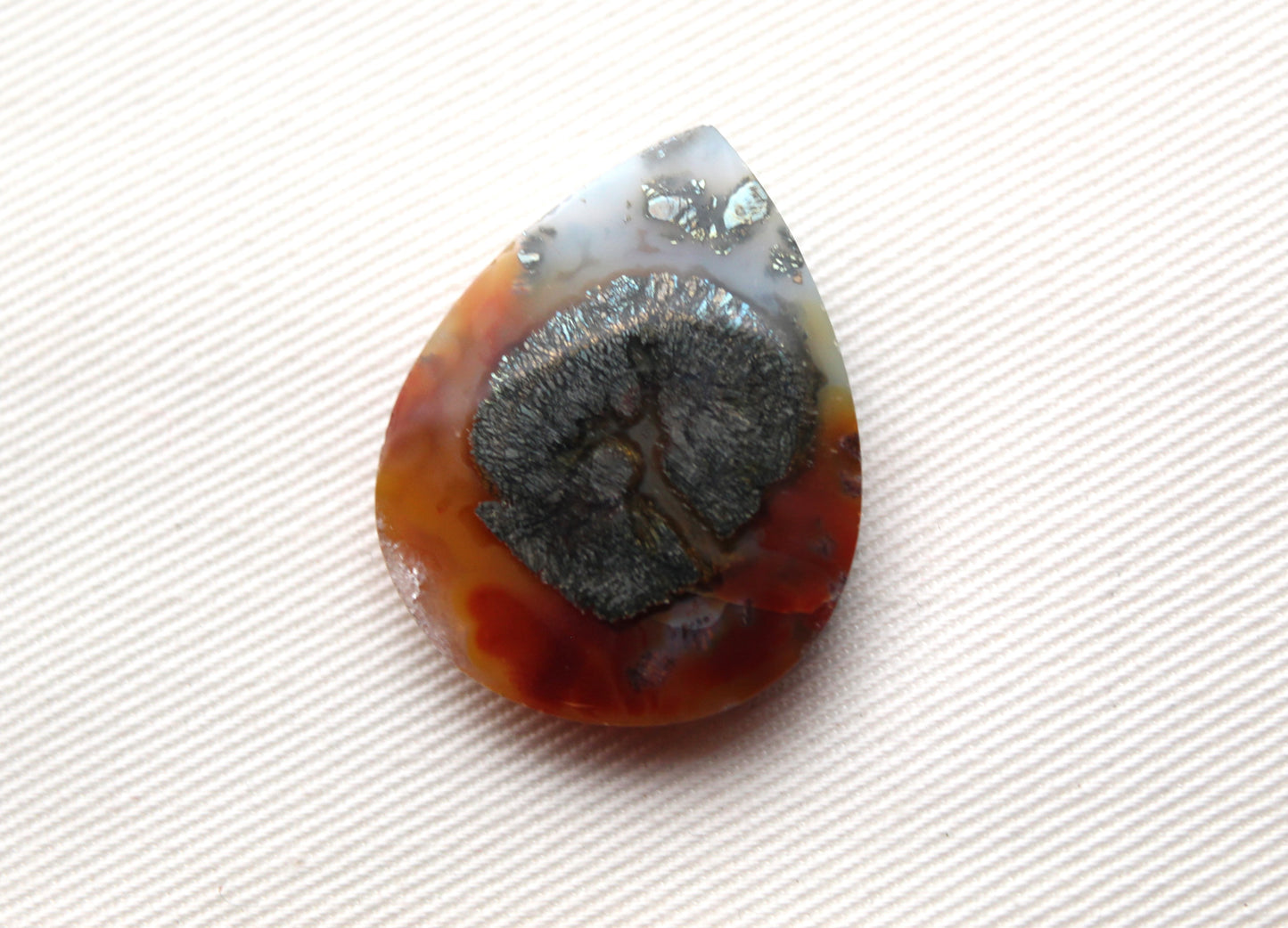 NICE Marcasite in Agate Cabochon Gemstone orange Teardrop