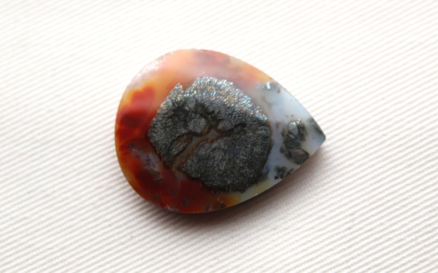 NICE Marcasite in Agate Cabochon Gemstone orange Teardrop