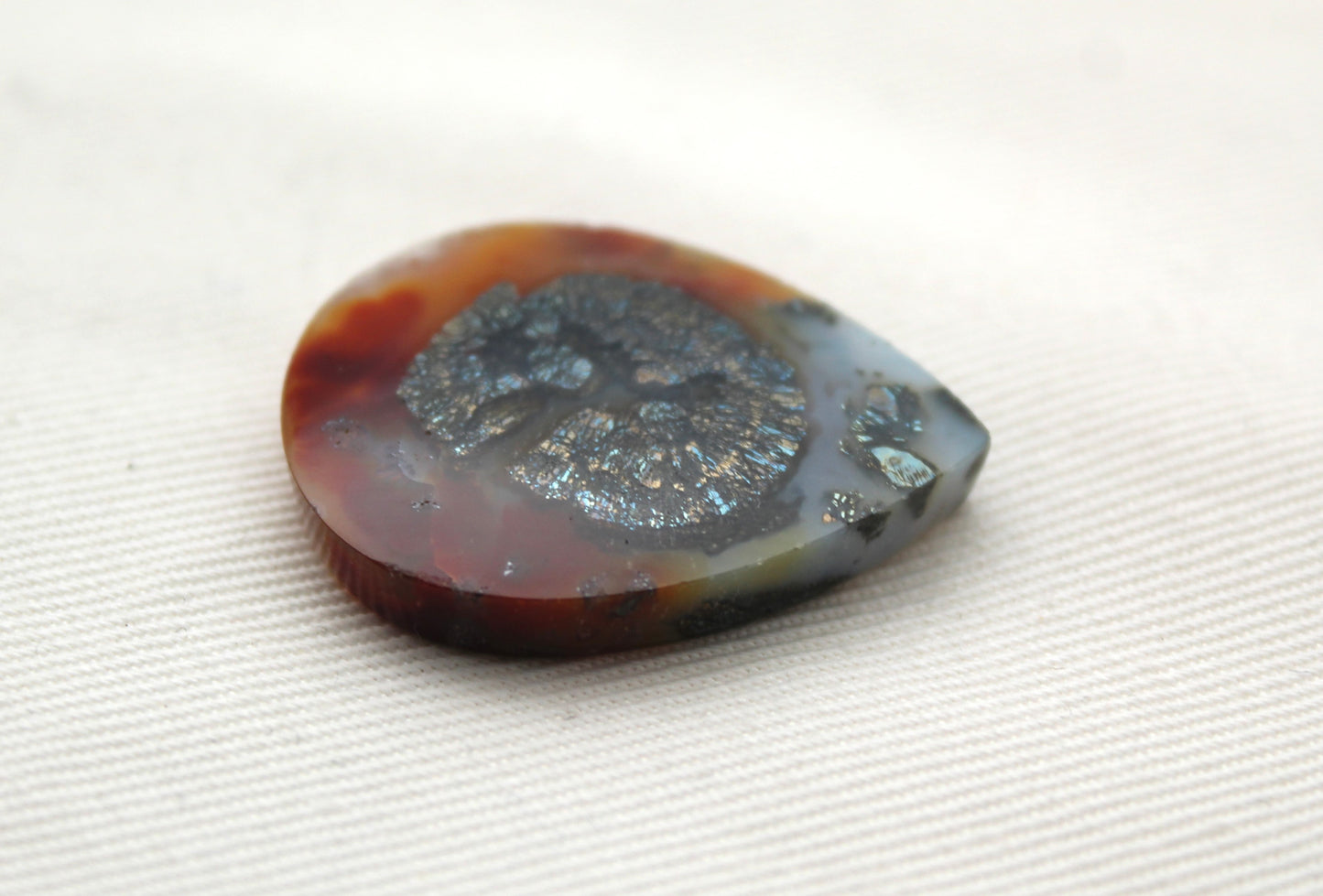 NICE Marcasite in Agate Cabochon Gemstone orange Teardrop