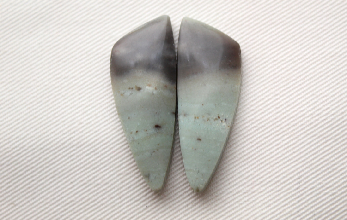 Matching pair of green Jasper Cabochons