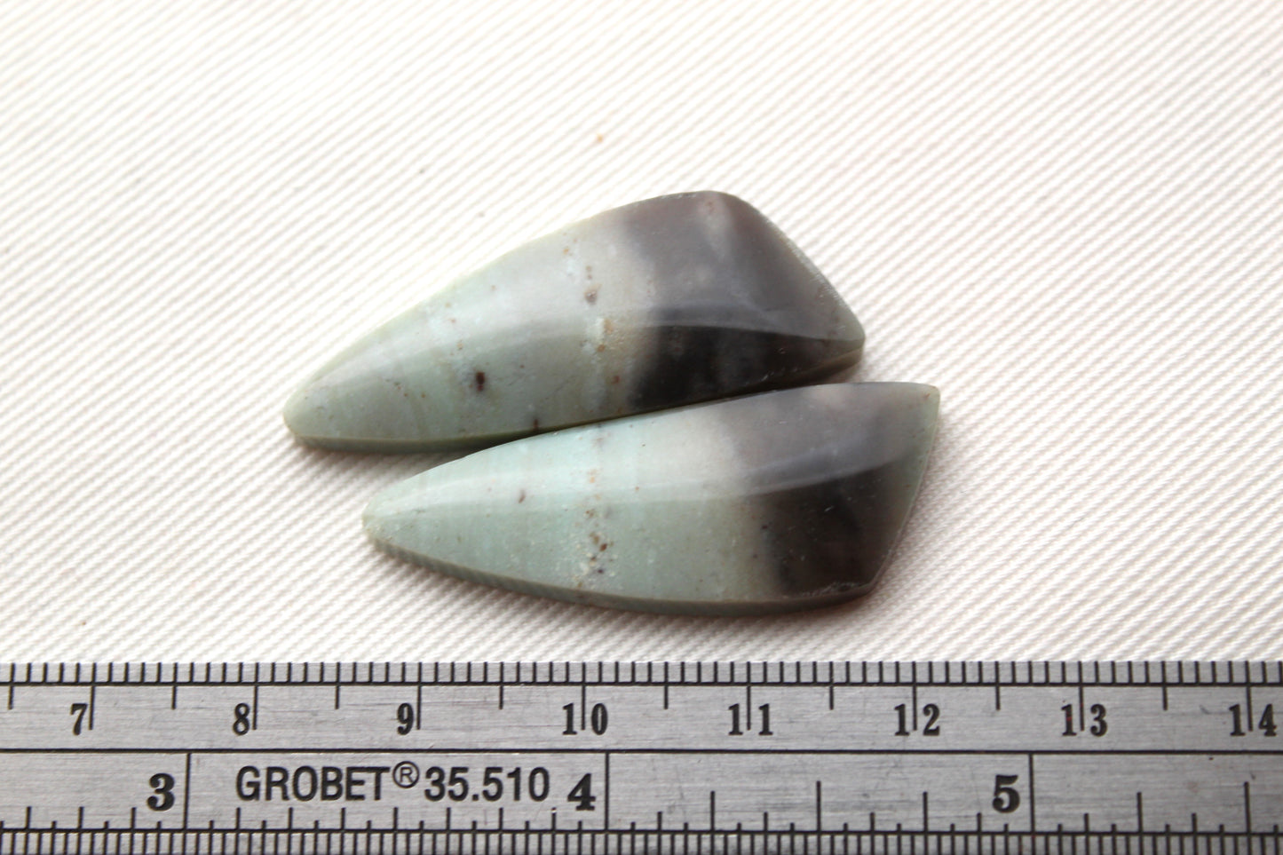 Matching pair of green Jasper Cabochons