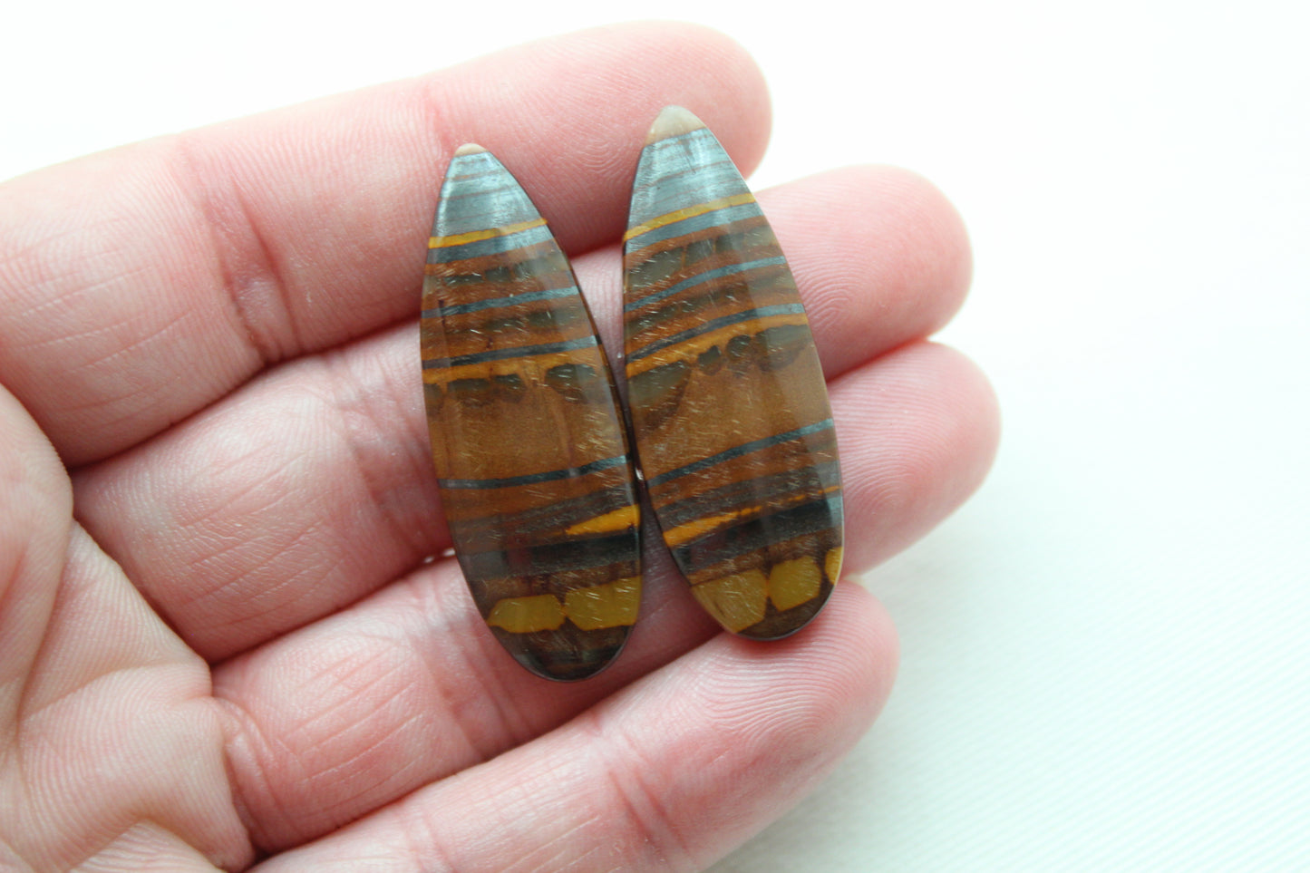 Iron Tiger Eye Pair Cabochon Gemstone Teardrop