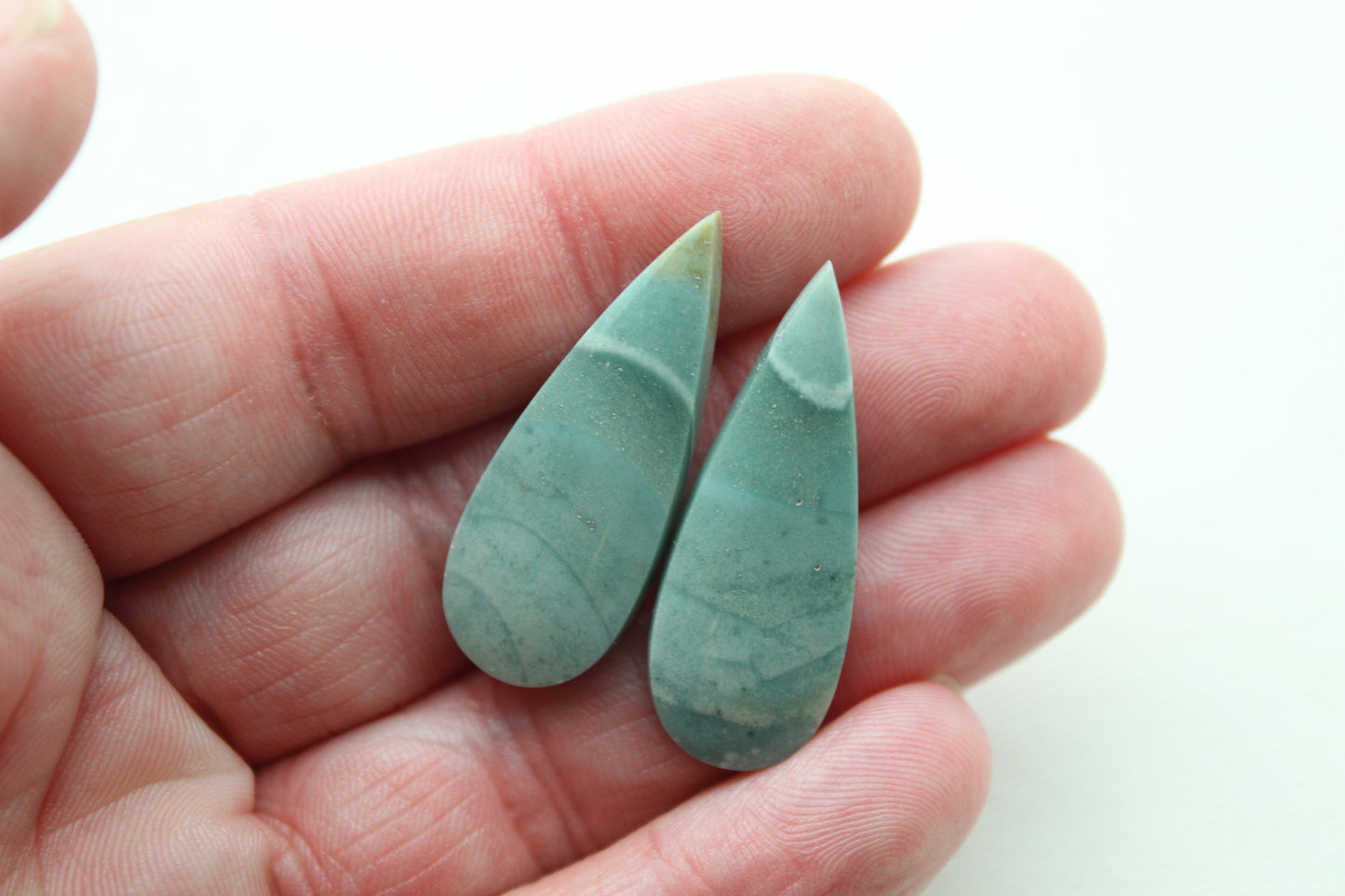 Pair of green Indonesian Jasper Cabochons