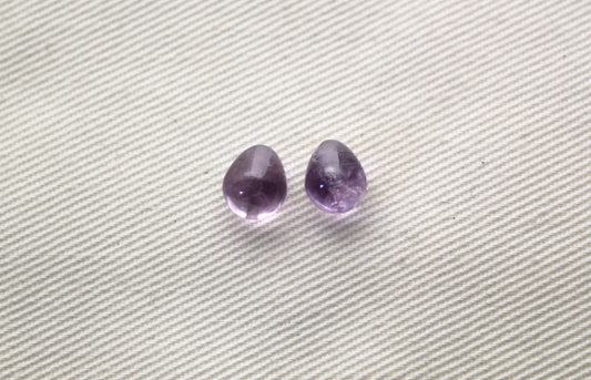 TWO Amethyst half DRILLED 6X7MM purple teardrop