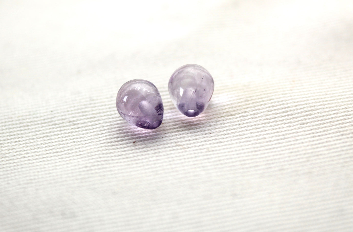 TWO Amethyst half DRILLED 6X7MM purple teardrop