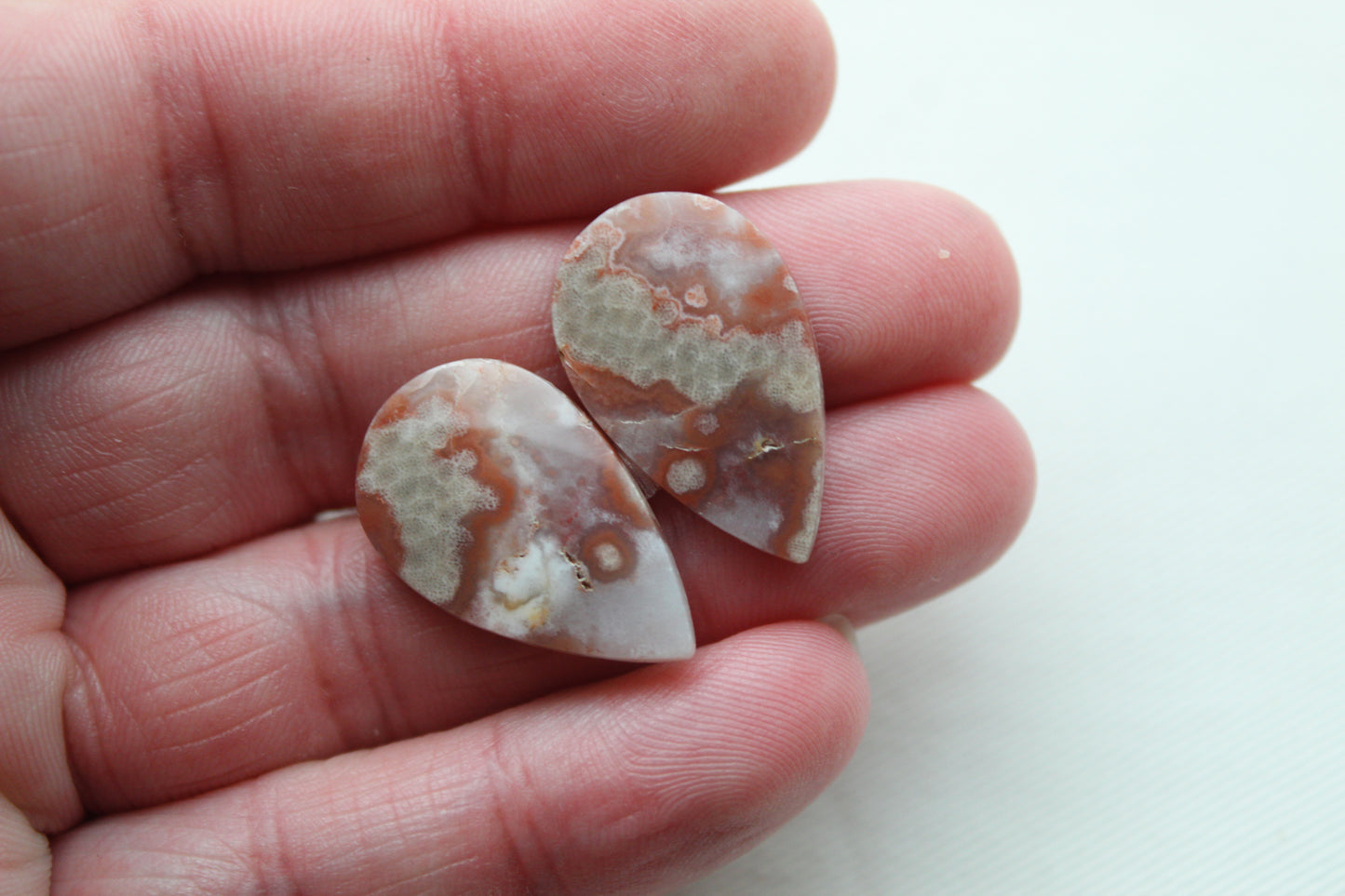 River Jasper Cabochons Pair Gemstone pink beige