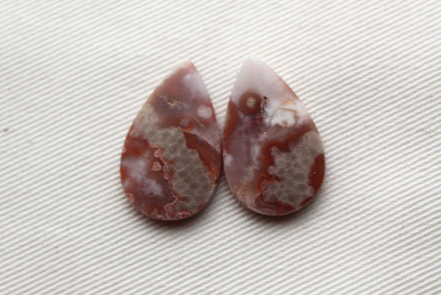 River Jasper Cabochons Pair Gemstone pink beige