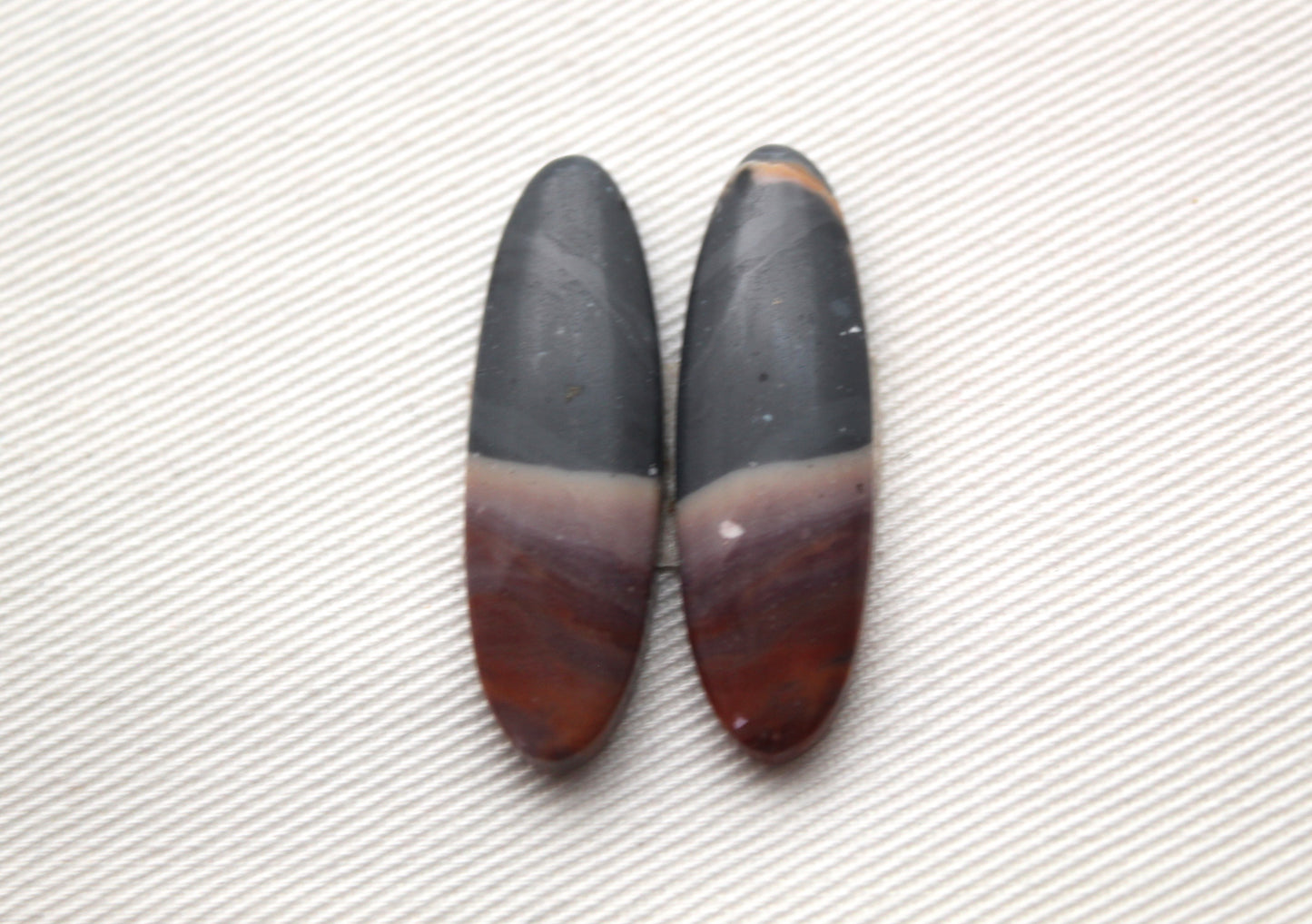 Pair of Indonesian Polychrome Jasper Cabochons Oval