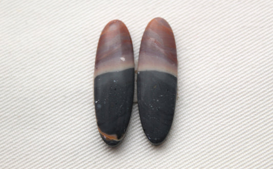 Pair of Indonesian Polychrome Jasper Cabochons Oval