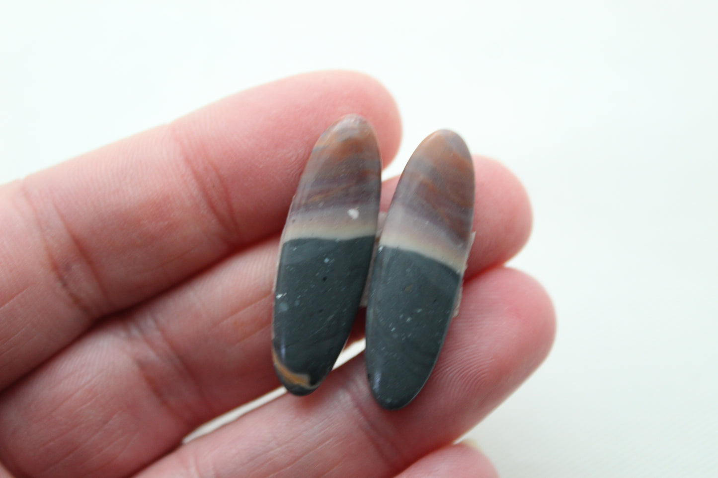 Pair of Indonesian Polychrome Jasper Cabochons Oval