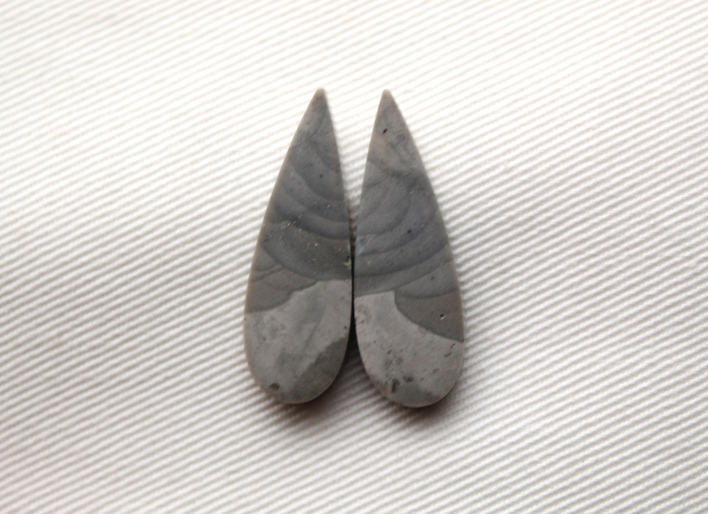 Pair of Grey Imperial Jasper Cabochons teardrop