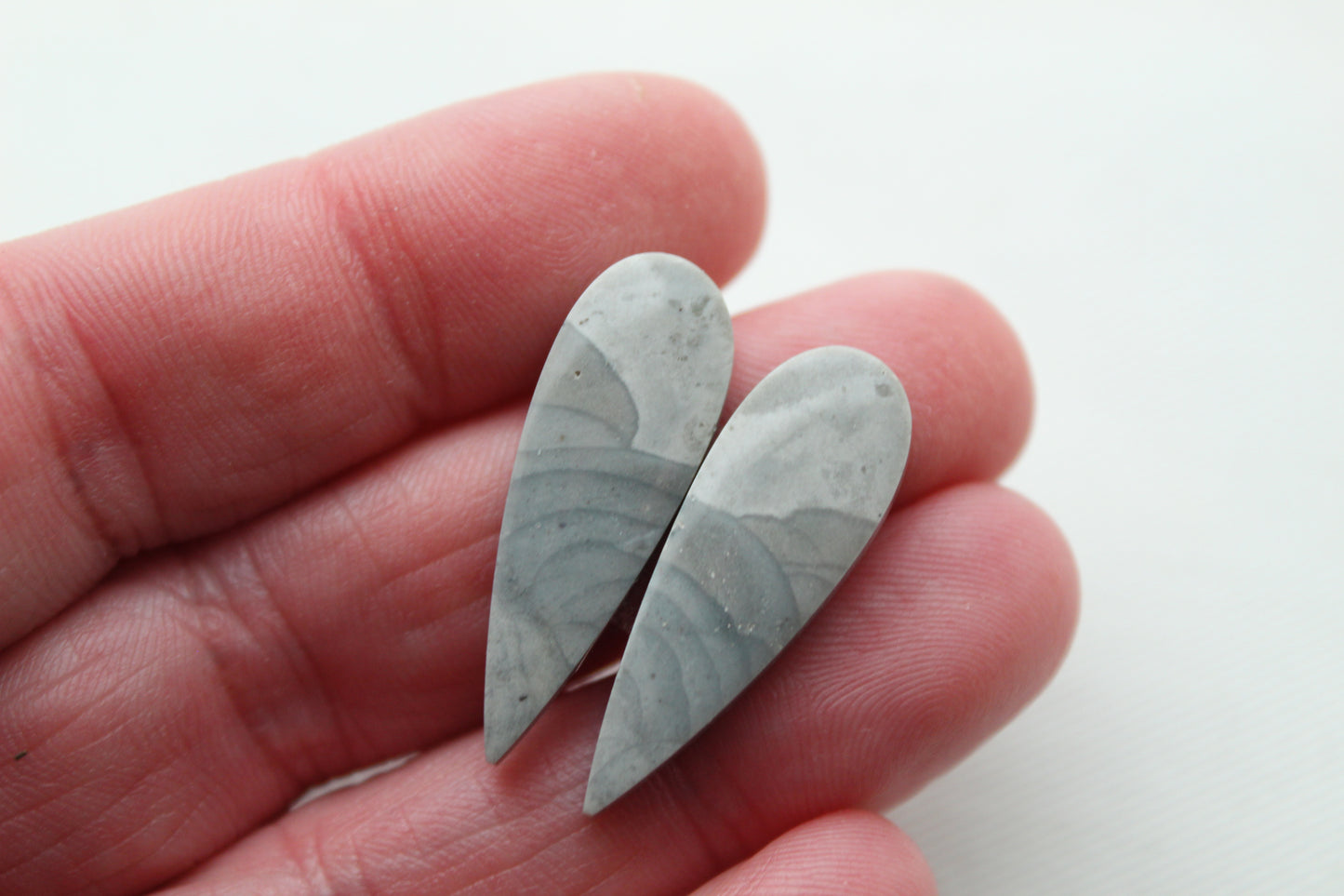 Pair of Grey Imperial Jasper Cabochons teardrop