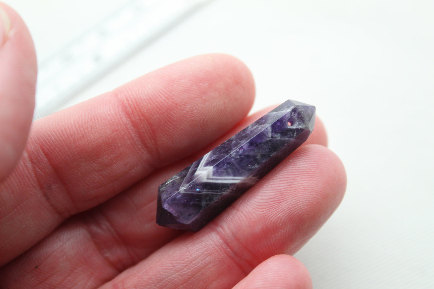 Amethyst Chevron double point Tower gemstone pendant size DRILLED