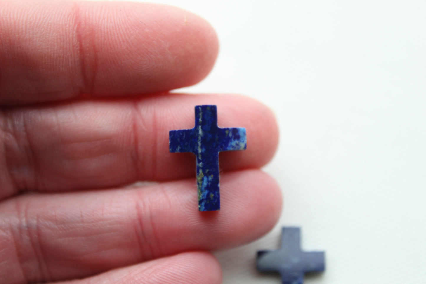 Pair of Lapis Lazuli cabochons Gemstones FLAT mini Cross 13X18MM