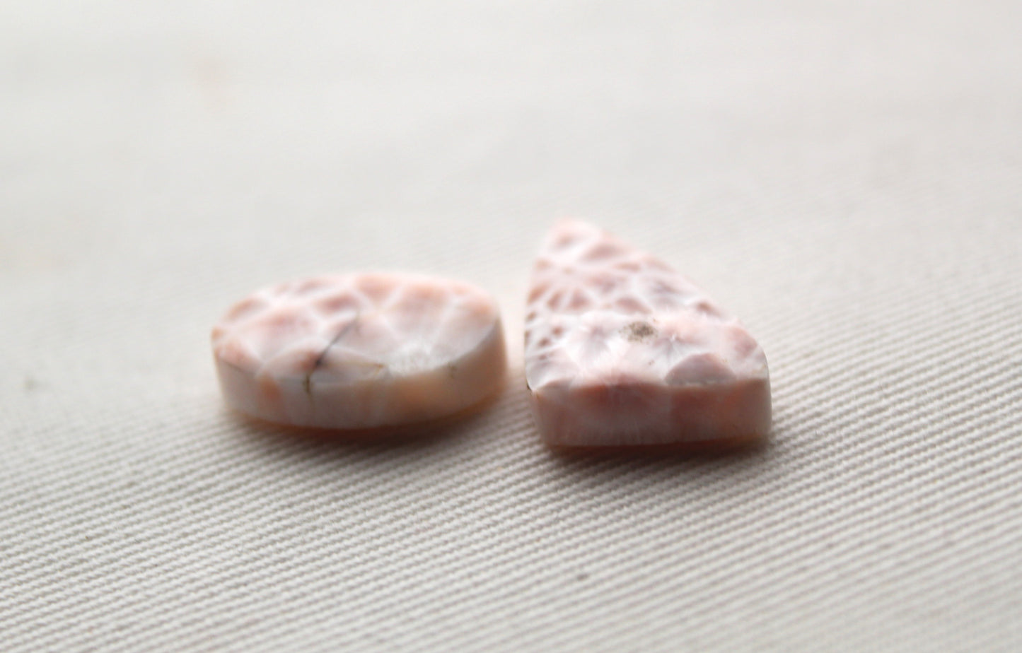 TWO small Thomsonite freeform Cabochon pink gemstone