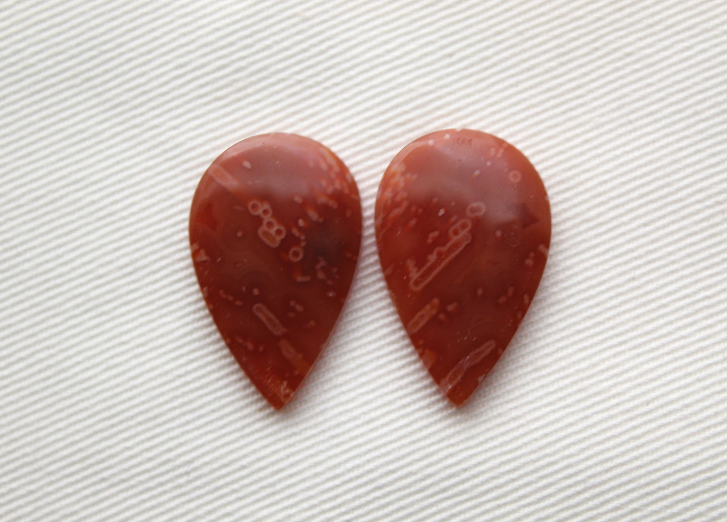 Tube Carnelian Cabochon Pair Transludent Red gemstone