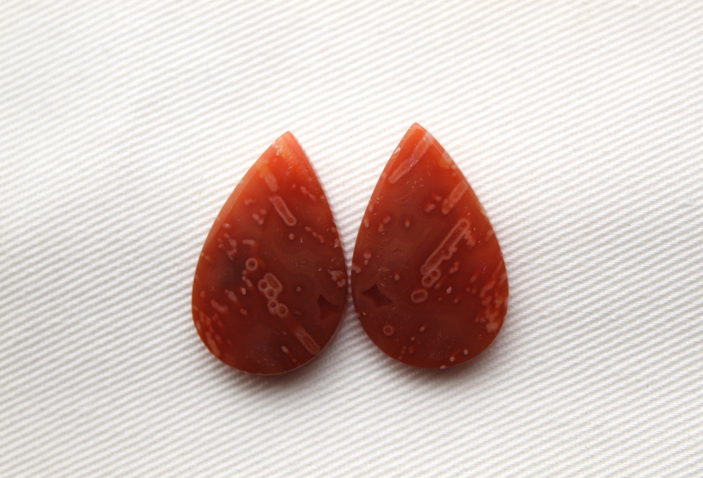 Tube Carnelian Cabochon Pair Transludent Red gemstone