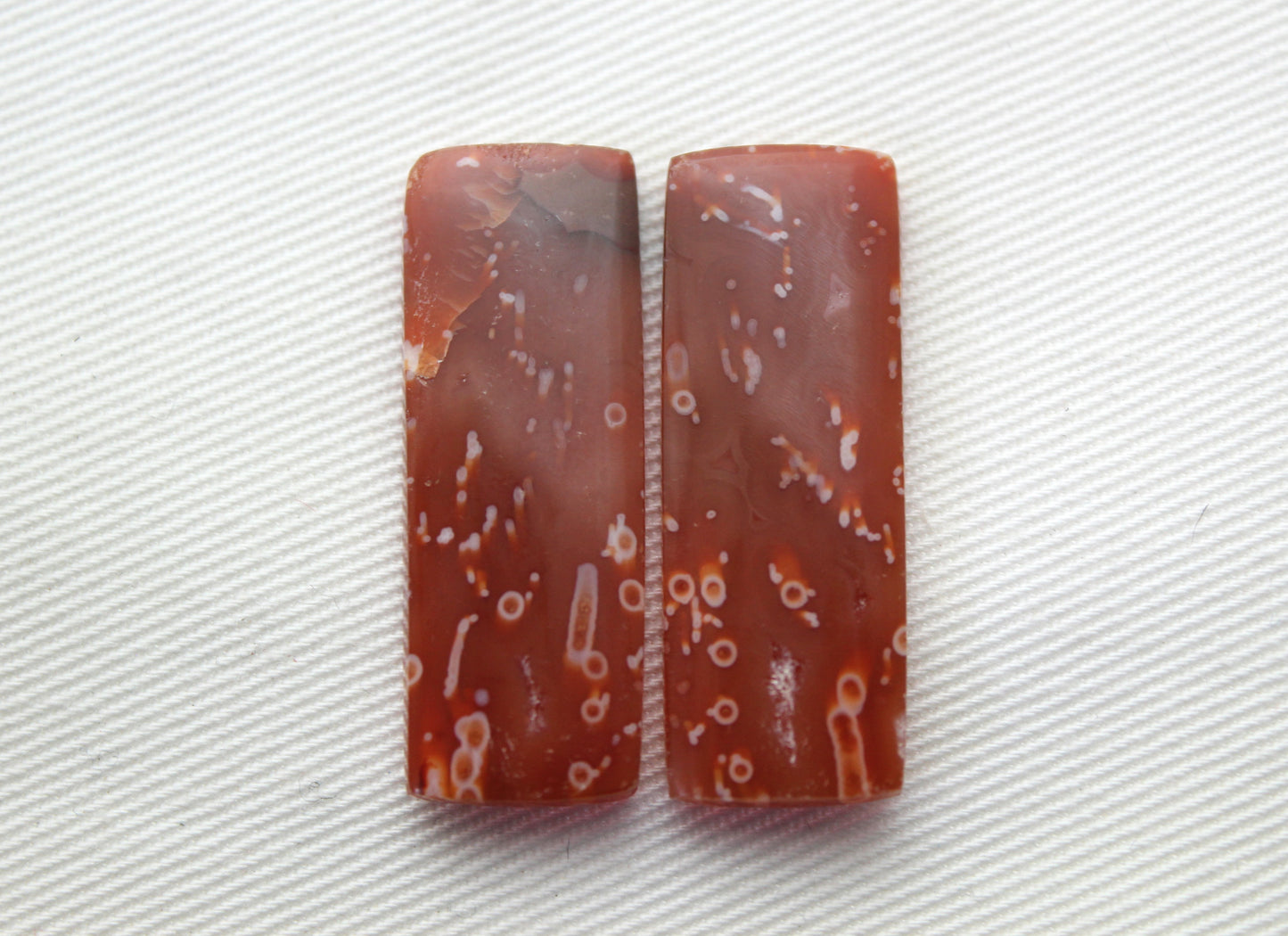 Tube Carnelian Cabochon Pair Transludent Red gemstone