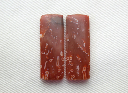 Tube Carnelian Cabochon Pair Transludent Red gemstone