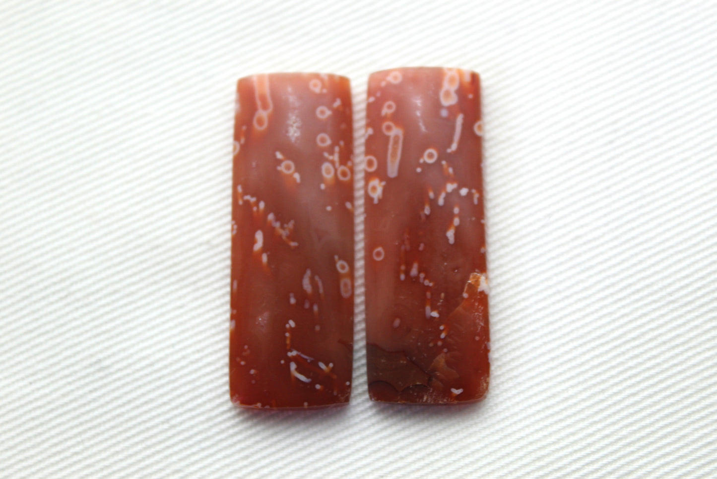 Tube Carnelian Cabochon Pair Transludent Red gemstone