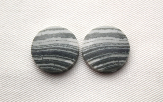 Pair of striped green Jasper Cabochons round 20MM