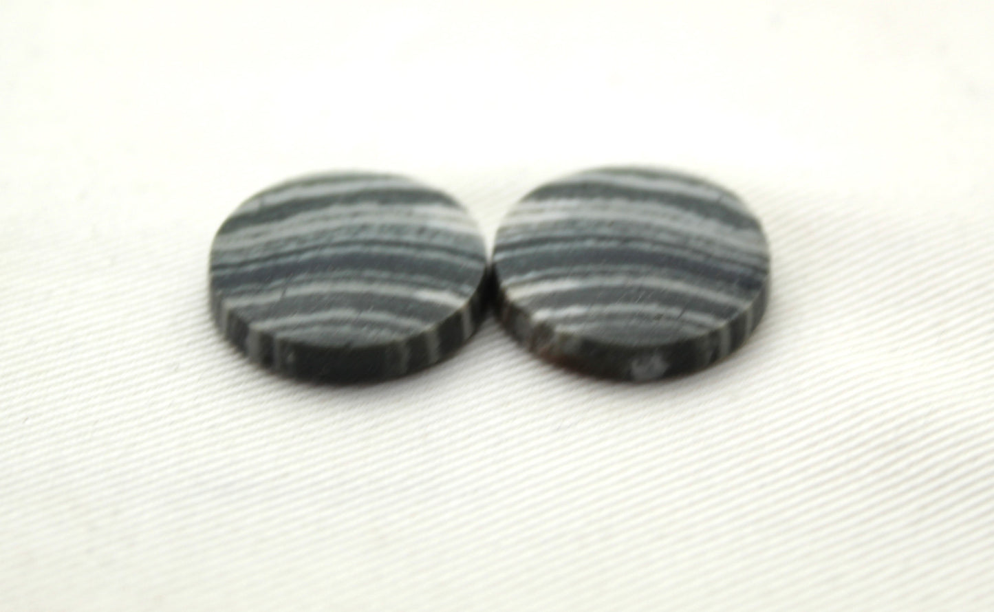 Pair of striped green Jasper Cabochons round 20MM