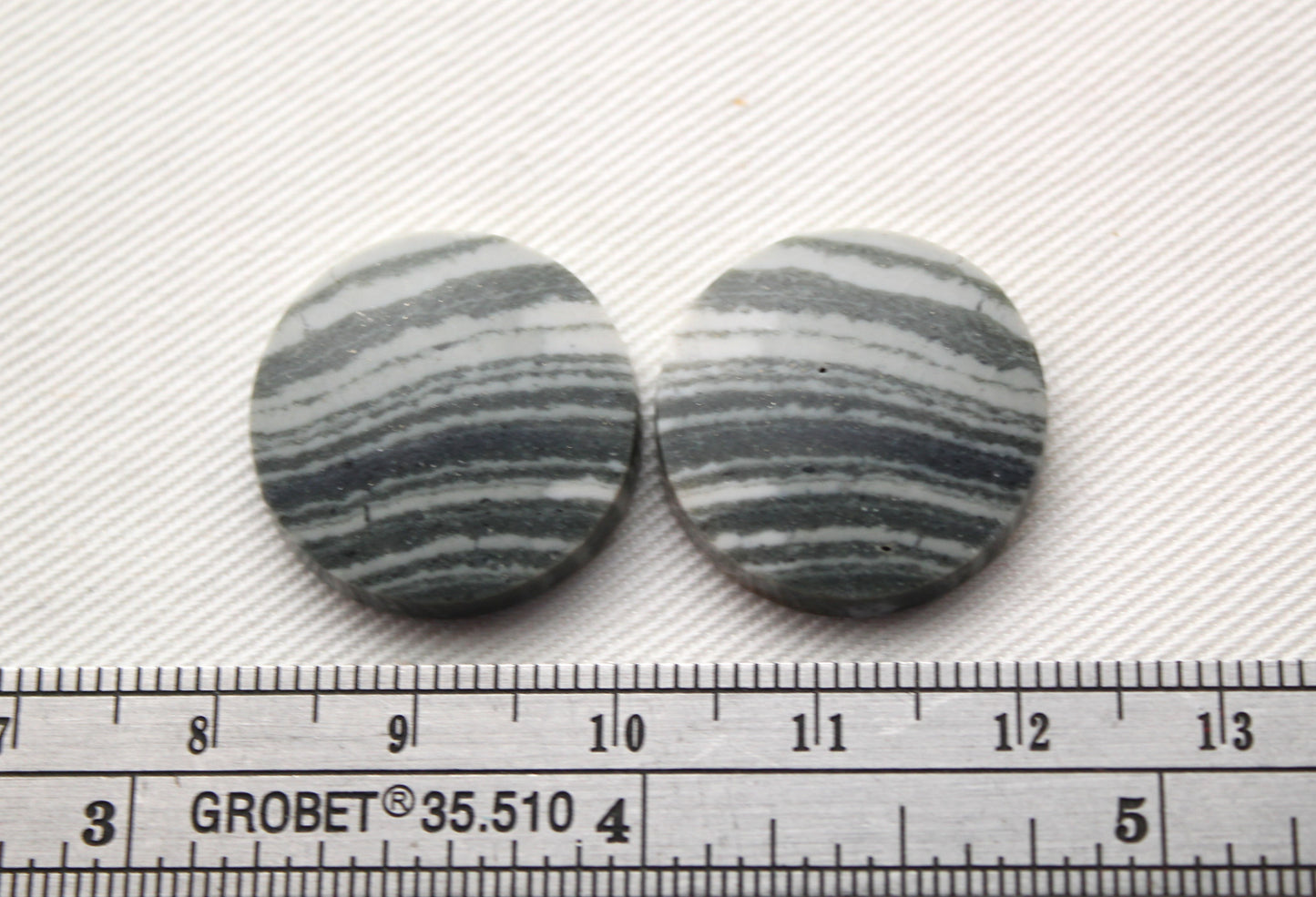 Pair of striped green Jasper Cabochons round 20MM