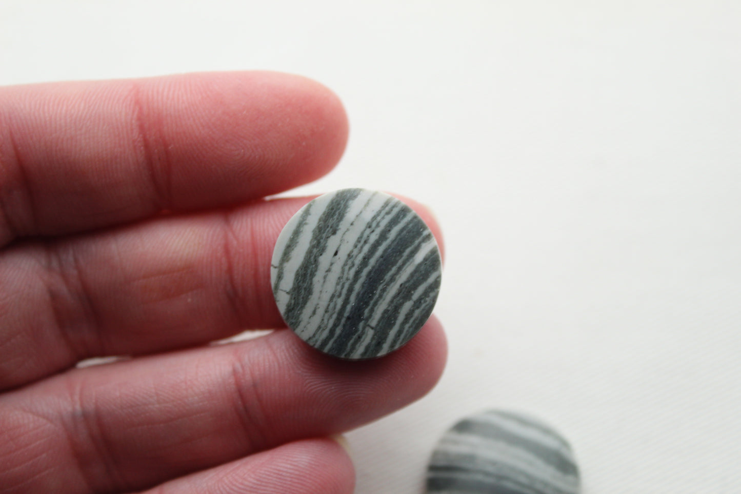 Pair of striped green Jasper Cabochons round 20MM