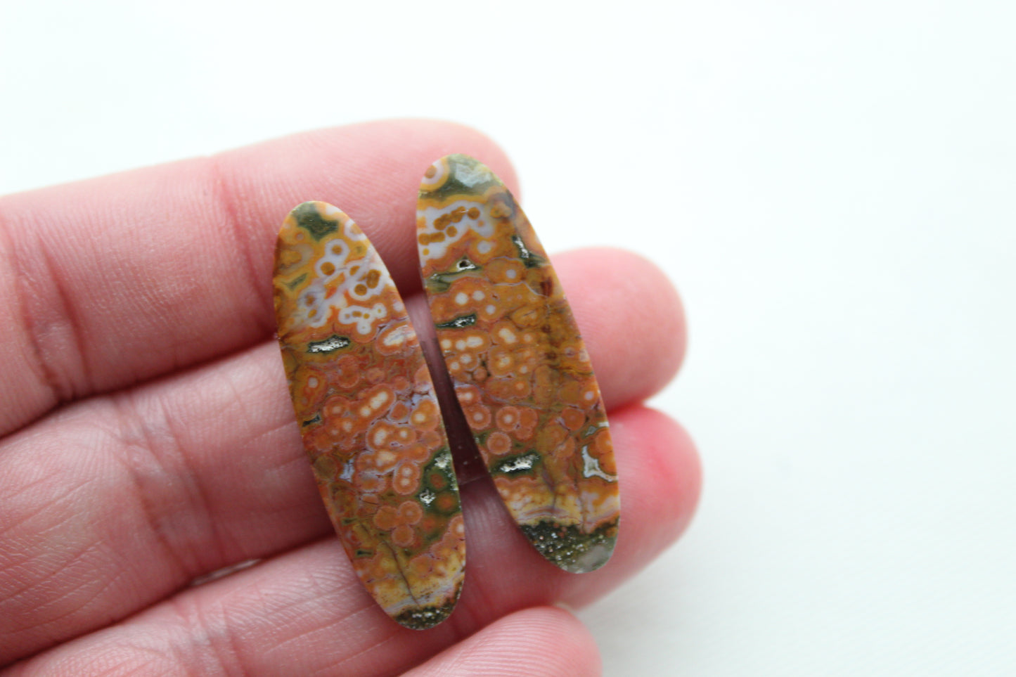 Multicolor River Jasper Pair Cabochon Gemstone oval