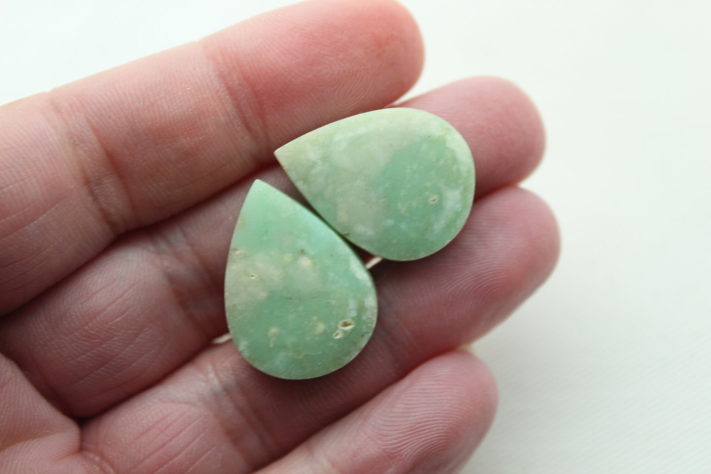 Chrysoprase Cabochon Pair Gemstone light green Drop