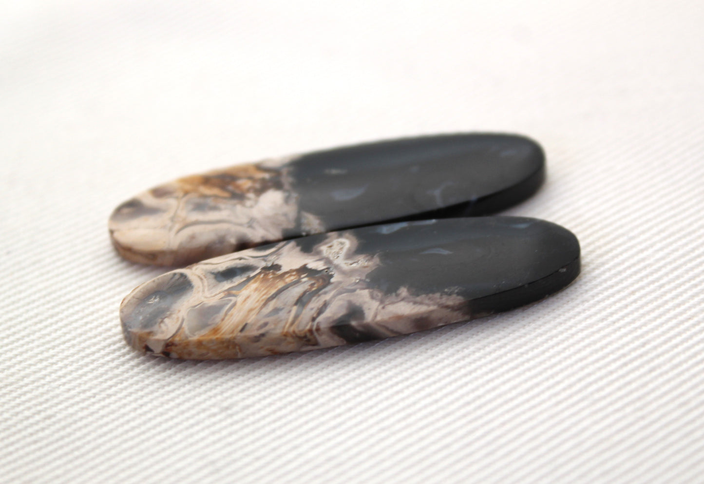 Long Petrified Palm Wood Cabochon Pair Oval