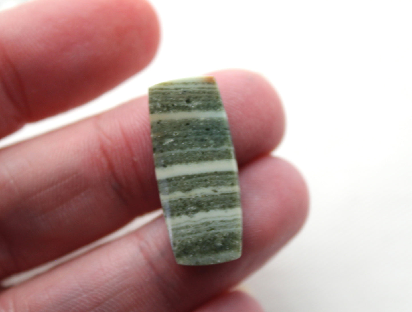 Pair of striped green Jasper Cabochons rectangle