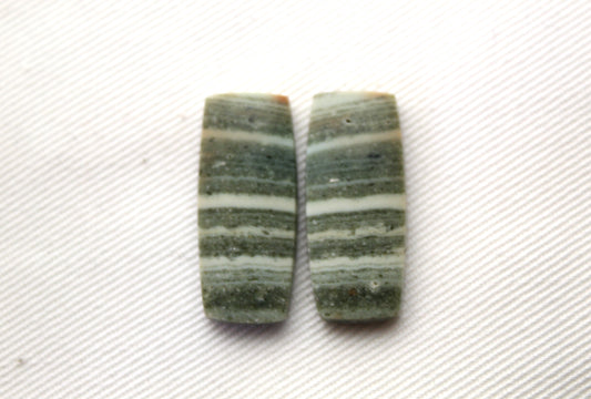 Pair of striped green Jasper Cabochons rectangle