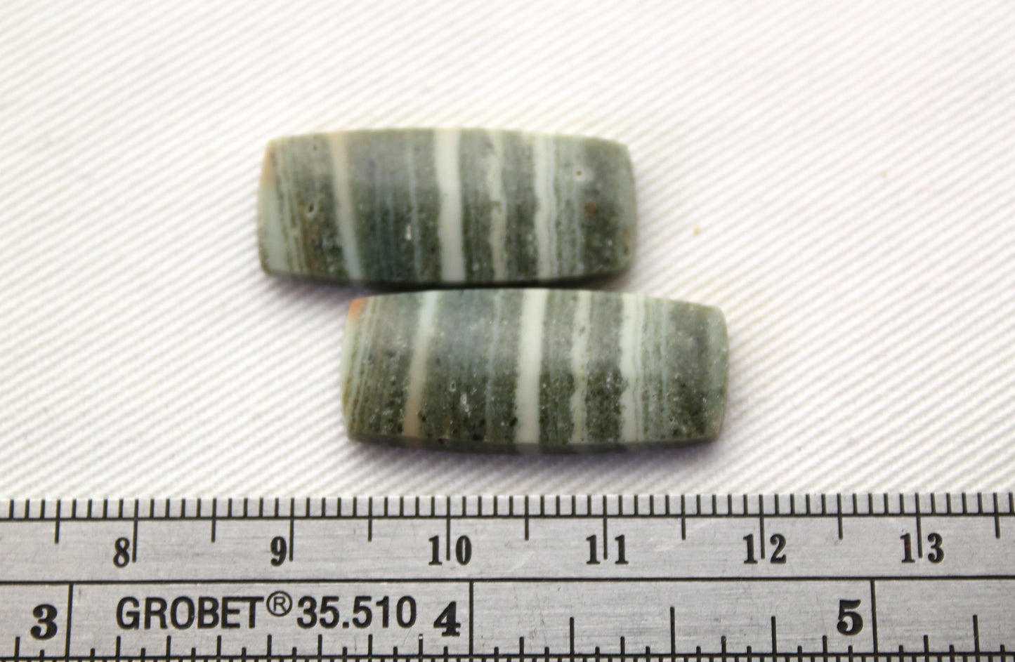 Pair of striped green Jasper Cabochons rectangle