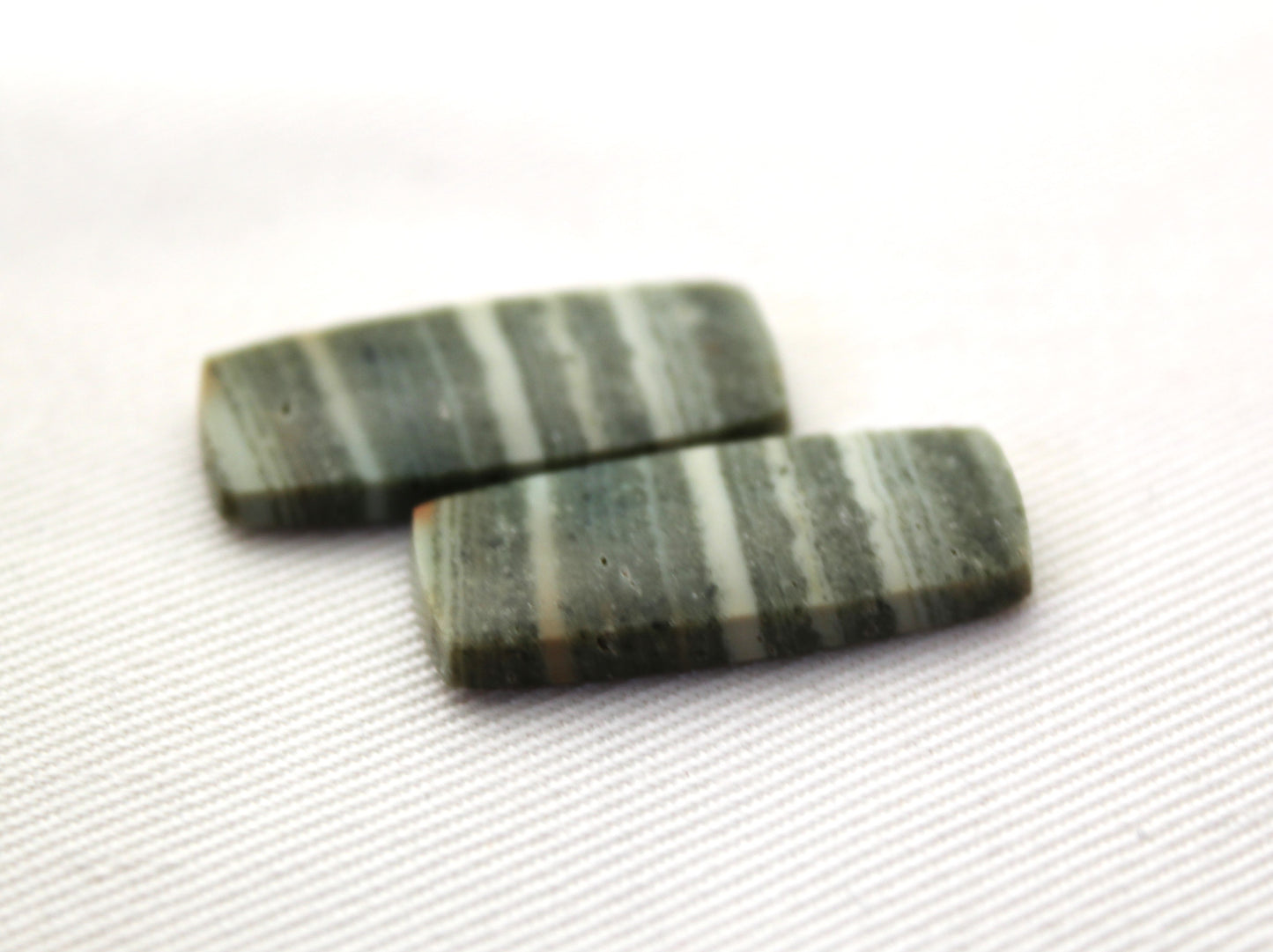 Pair of striped green Jasper Cabochons rectangle