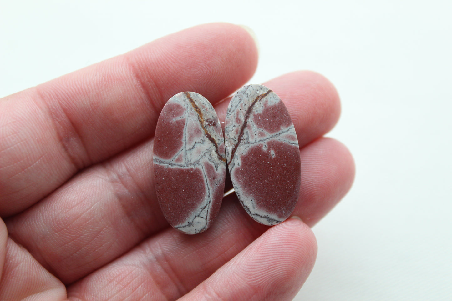 Rhyolite Cabochons Pair Oval gemstone pink grey