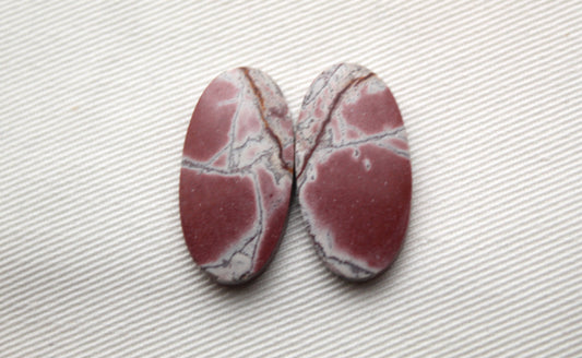 Rhyolite Cabochons Pair Oval gemstone pink grey