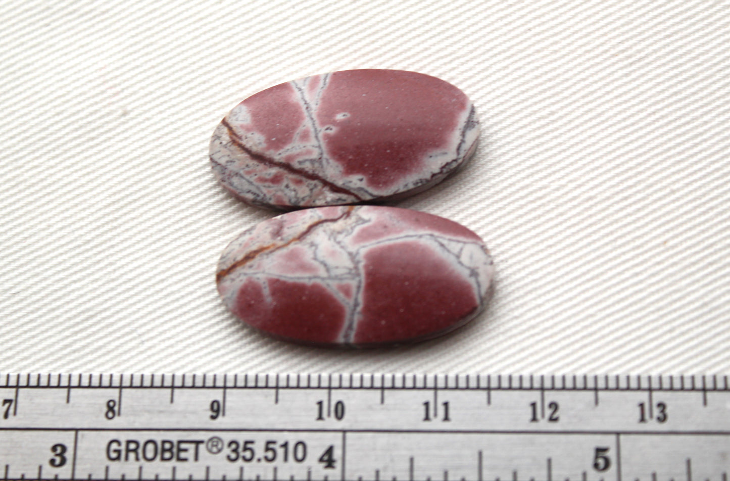 Rhyolite Cabochons Pair Oval gemstone pink grey