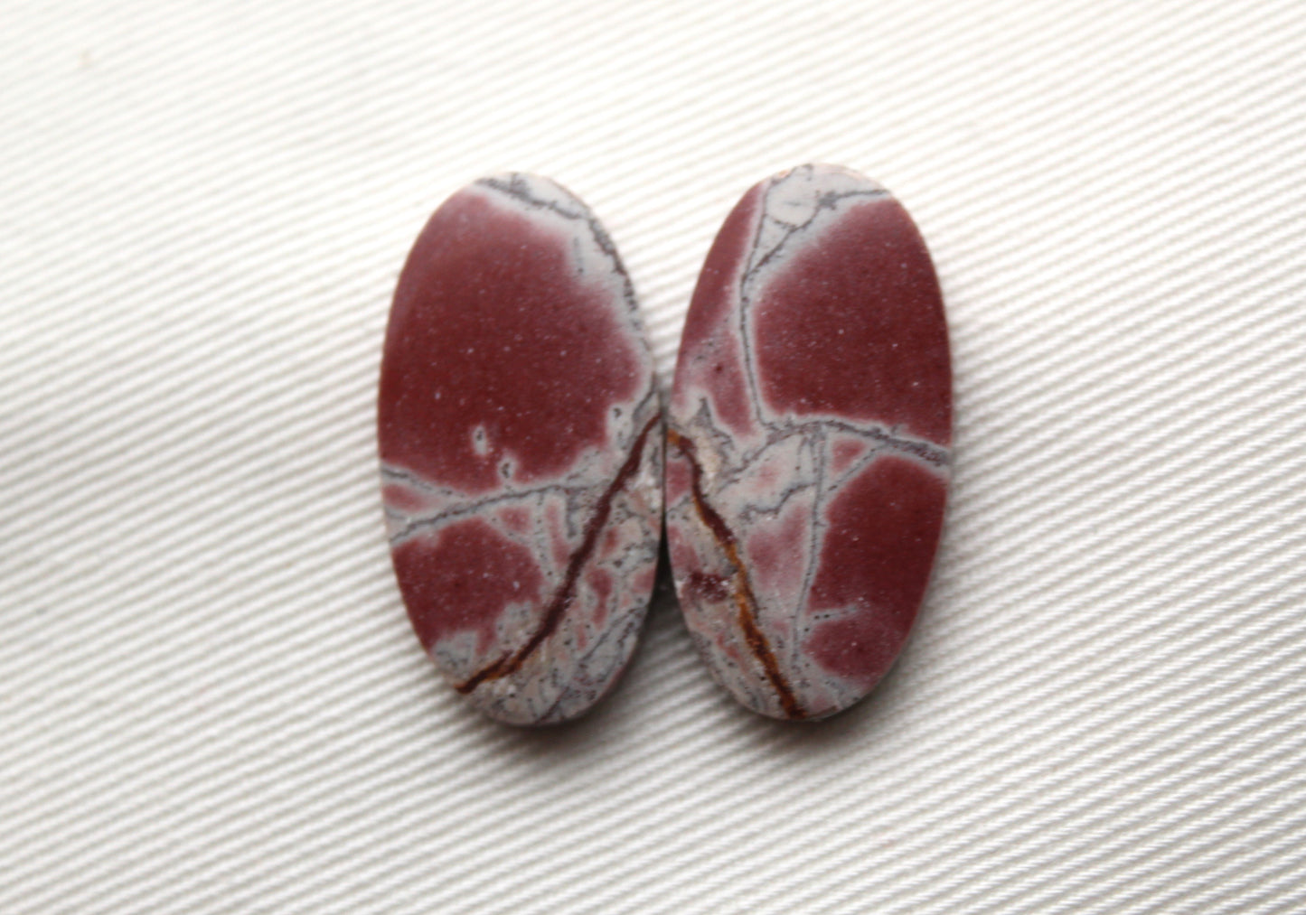 Rhyolite Cabochons Pair Oval gemstone pink grey